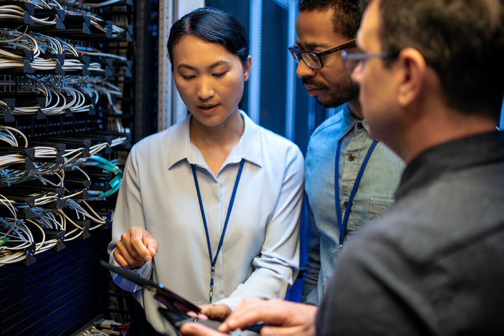 CompTIA Network+ certified Network engineer working together